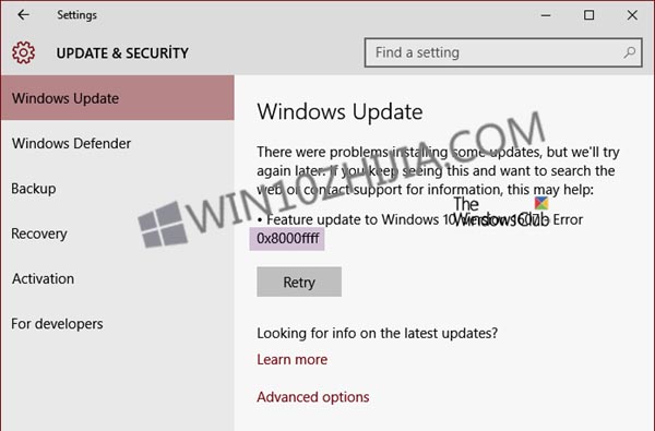 Windows10Windows Update0x8000FFFF